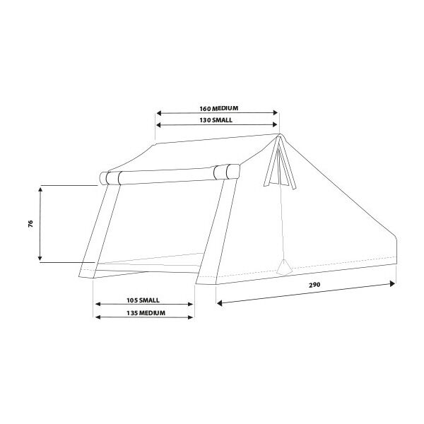 Dachzelt Overzone - Skizze und Maße in Zentimeter