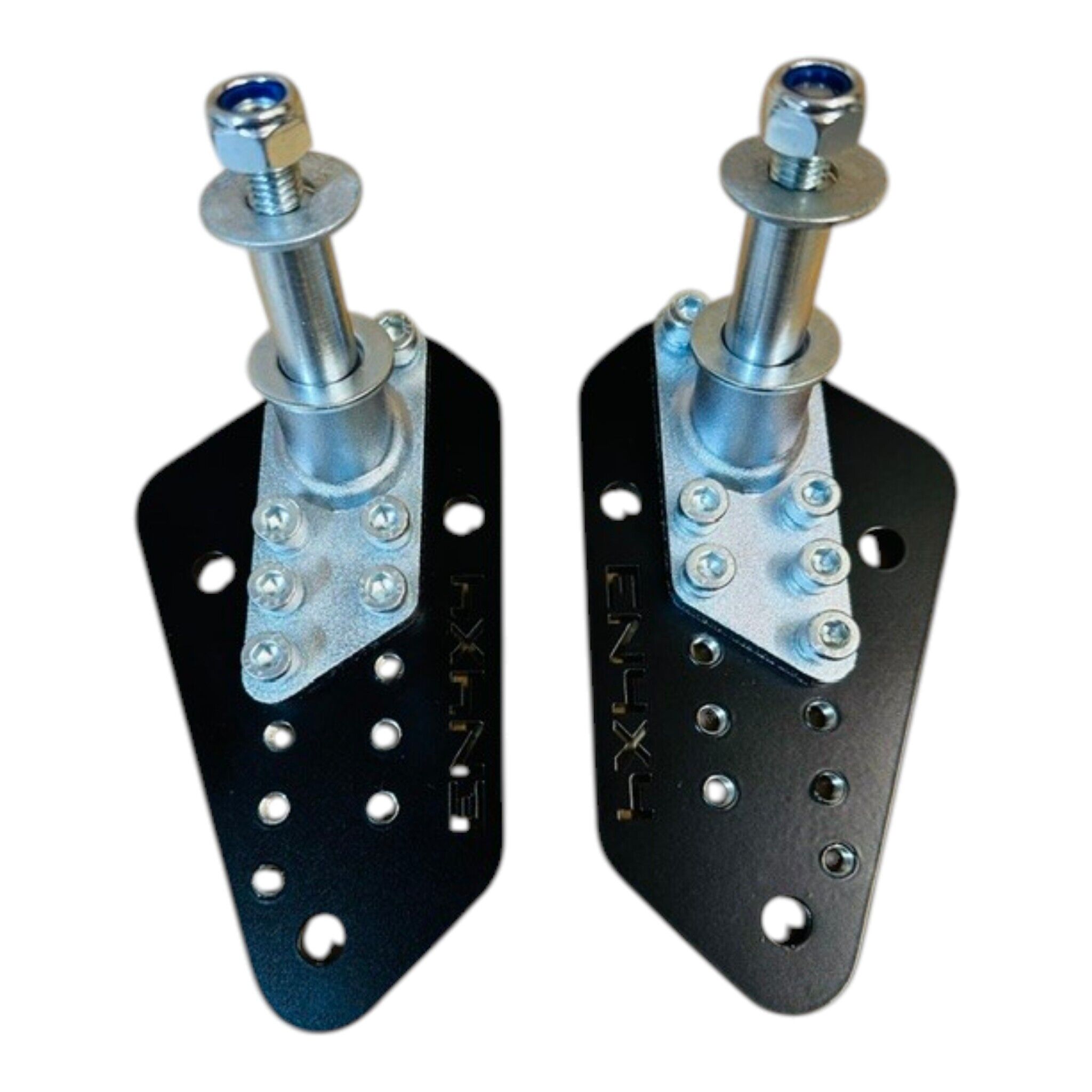 Metallhalterung, schwarze Montageplatten, verstellbare Gewindebolzen, Befestigungsschrauben